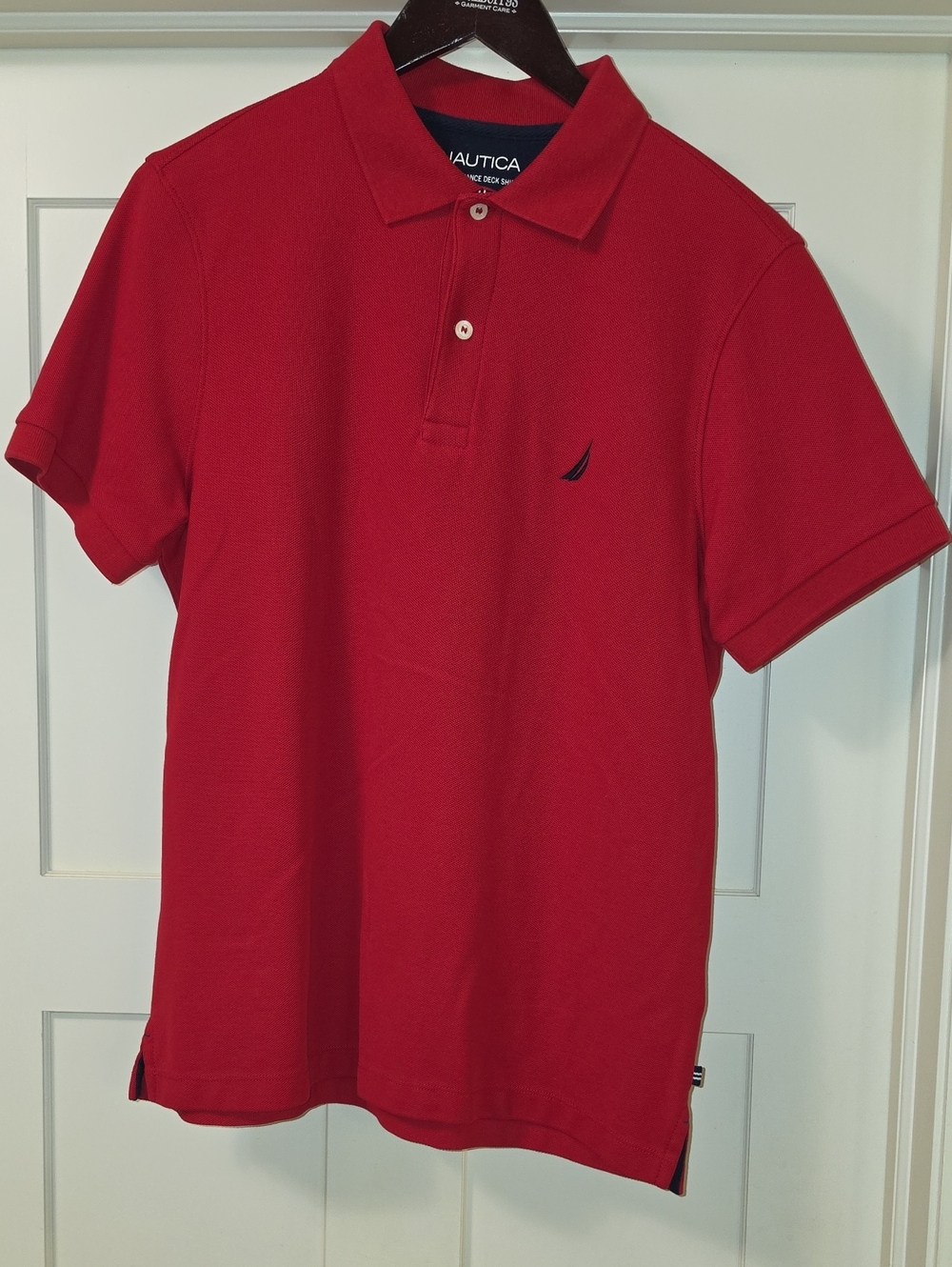 Like New Nautica Men's Bright Red Polo with Navy Logo